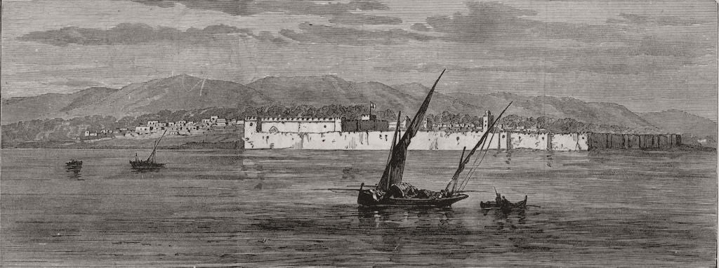 TUNISIA. Hammamet, coast of Tunis, occupied by the French 1881 old print